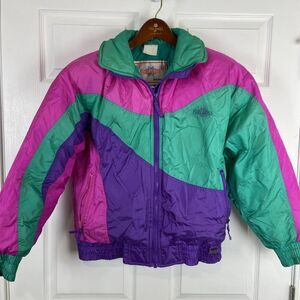Edelweiss Retro 80’s Ski Jacket color Block Vintage Purple Teal Pink Womens Med